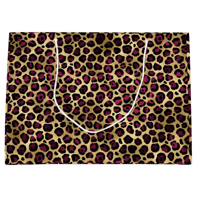 Chic Burgundy Gold Cheetah  Large Gift Bag (Front)