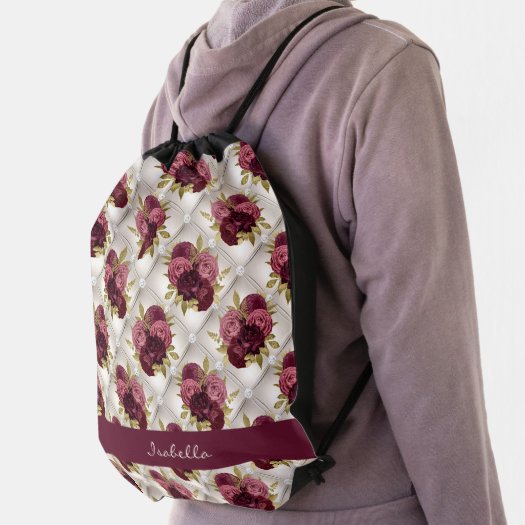Chic Burgundy Gold Floral diamond tufted Pattern