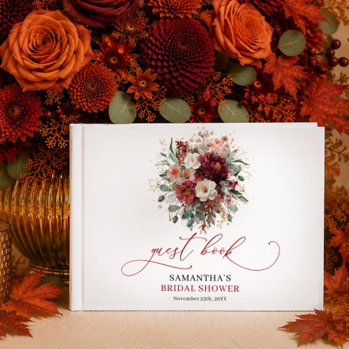 Chic Burgundy Gold Floral fall boho bridal shower Guest Book