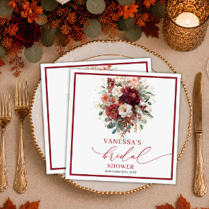 Chic Burgundy Gold Floral fall boho bridal shower Napkins