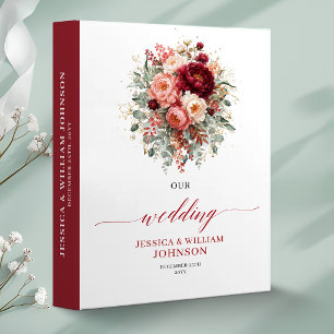 Chic Burgundy Gold Floral Fall wedding memory albu 3 Ring Binder