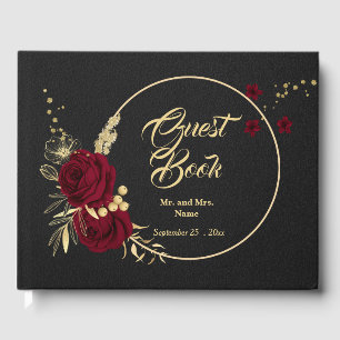 chic burgundy gold floral wreath black guest book