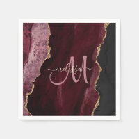 Chic Burgundy Gold Glitter Agate Custom Monogram