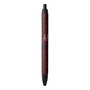 Chic Burgundy Gold Glitter Agate Custom Monogram Pen