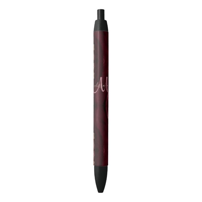 Chic Burgundy Gold Glitter Agate Custom Monogram Pen (Front Vertical)