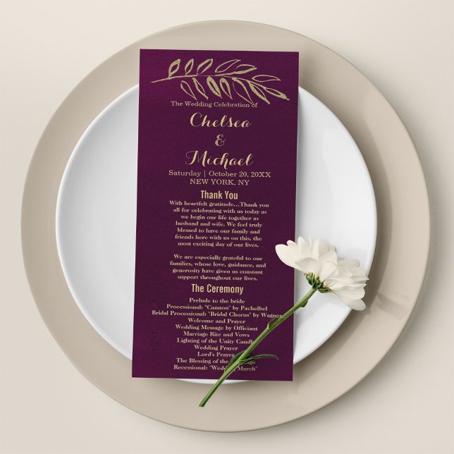 Chic burgundy gold glitter leaves Program (Chic burgundy gold glitter leaves Program )