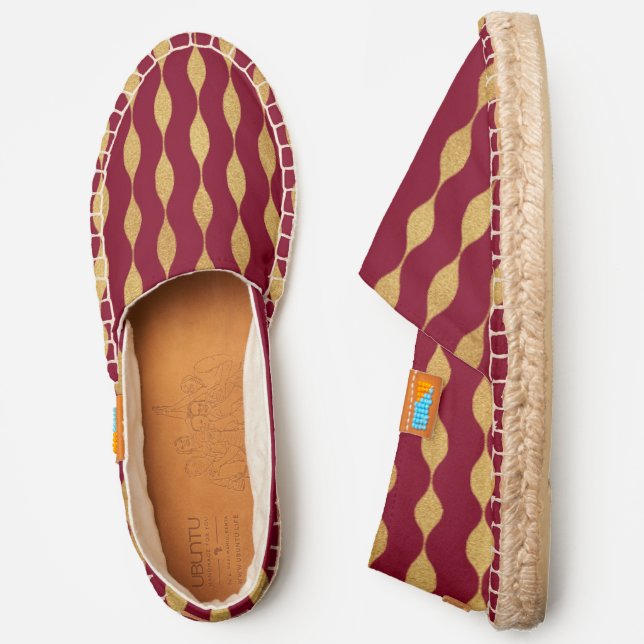 Chic Burgundy Gold Modern Ribbon Pattern Espadrilles (Side)
