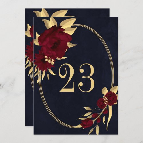 Chic burgundy  gold navy geometric table number