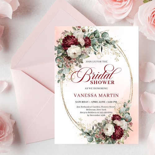 Chic Burgundy Gold Script Bridal Shower Invite