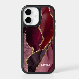 Chic Burgundy Gold Veins Agate Monogram iPhone 17 Case