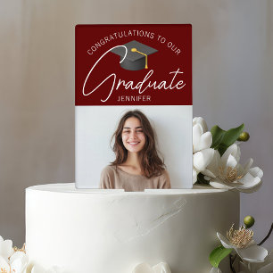 Chic Burgundy Graduate Photo 2026 Graduation Party Cake Topper