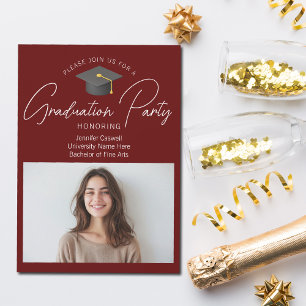 Chic Burgundy Graduate Photo Graduation Party Invitation