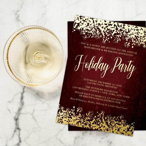 Chic Burgundy Holiday Party Foil Invitation