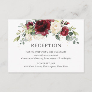 Chic Burgundy Ivory Floral Wedding Reception Enclosure Card
