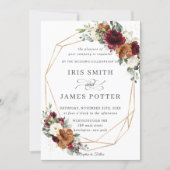 Chic Burgundy Ivory Rust Floral Wedding Geometric Invitation (Front)