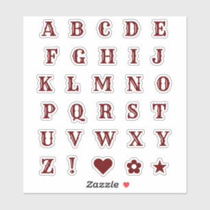 Chic Burgundy Letters Monogram Alphabet Stickers