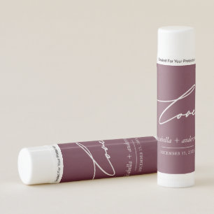 Chic Burgundy Love Script with Names Wedding Favor Lip Balm