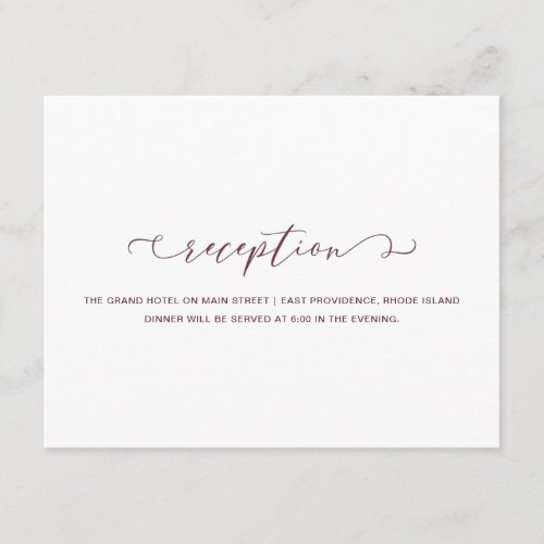Chic Burgundy Marsala and White Reception Wedding Enclosure Card