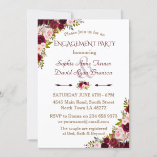 Chic Burgundy Marsala Floral Engagement Party Invitation