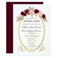 Chic Burgundy Marsala Floral Fall Rehearsal Dinner Card
