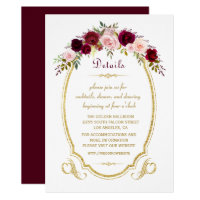 Chic Burgundy Marsala Floral Fall Wedding Details Card