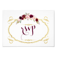 Chic Burgundy Marsala Floral Fall Wedding RSVP Card