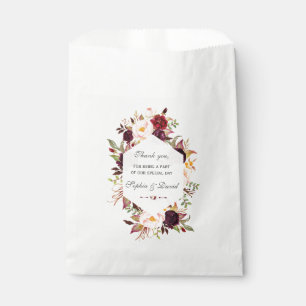 Chic Burgundy Marsala Floral Geometric Wedding Favor Bag