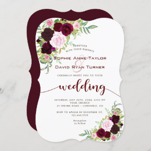 Chic Burgundy Marsala Floral Gold Wedding Invitation