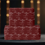 Chic Burgundy Personalized Typography Wedding Wrapping Paper<br><div class="desc">Simply chic and stylish,  our minimalist winter wedding collection features elegant cursive typography for your modern event. Impress your bridal party and guests with this bold evening wedding wrapping paper with personalized white script on a beautiful burgundy background.</div>