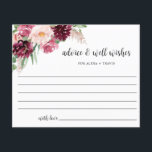 Chic Burgundy Pink Blush Advice, Well Wishes Card<br><div class="desc">Elegant "Advice and Well Wishes" card featuring beautiful watercolor floral detail in a blend of burgundy, pink, blush, berry and mauve hues and modern hand written calligraphy details. Design coordinating our "Romance Floral" wedding and bridal shower invitations. Ability to customize text sections as you like. Option to change text's font...</div>