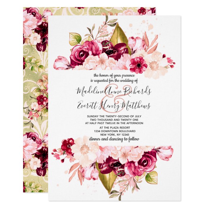 Chic Burgundy & Pink Flowers Wedding Invitations | Zazzle.com