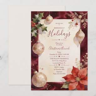 Chic Burgundy Poinsettia Baubles Christmas TMF26 Invitation