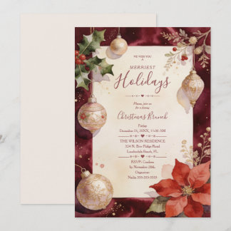 Chic Burgundy Poinsettia Baubles Christmas TMF26 Invitation