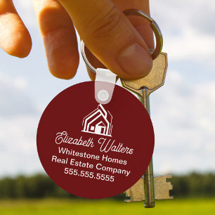 Chic Burgundy Real Estate Company Custom Realtor Keychain
