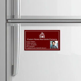 Chic Burgundy Real Estate Company Realtor Photo Business Card Magnet