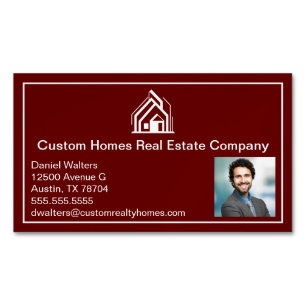 Chic Burgundy Real Estate Company Realtor Photo Business Card Magnet