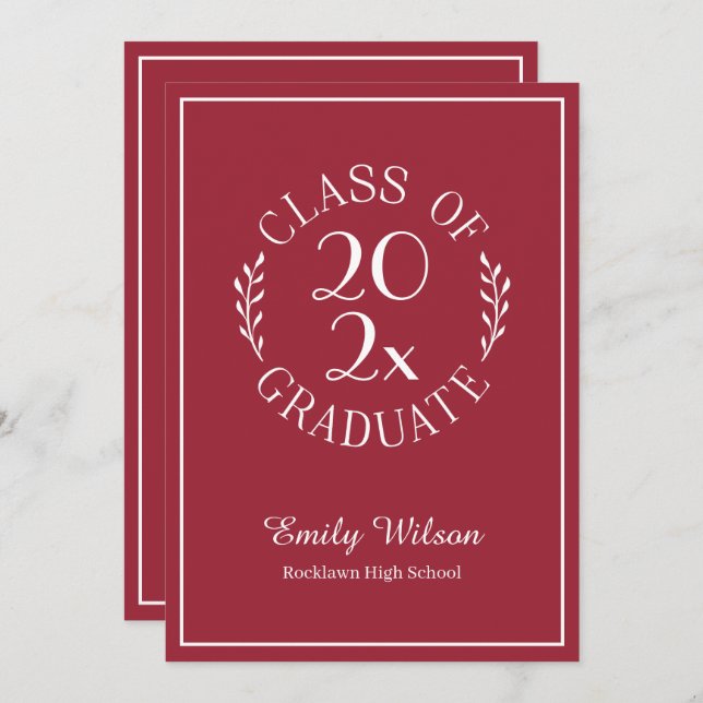 Chic Burgundy Red Class Of 2024 Graduation Party Invitation (Front/Back)
