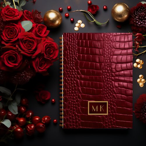 Chic Burgundy Red Faux Crocodile Business  Notebook