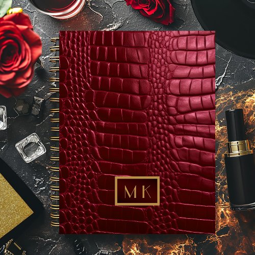 Chic Burgundy Red Faux Crocodile Business  Planner