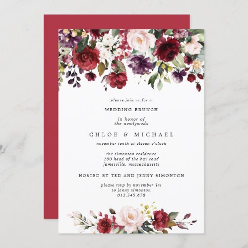 Chic Burgundy Red Floral Post Wedding Brunch Invitation
