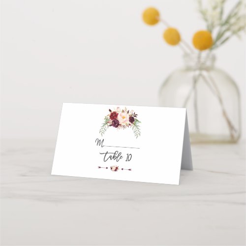 Chic Burgundy Red Marsala Floral Table Number Place Card