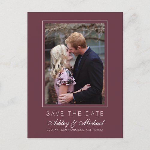 Chic Burgundy Save the Date Engagement Photo Announcement Postcard