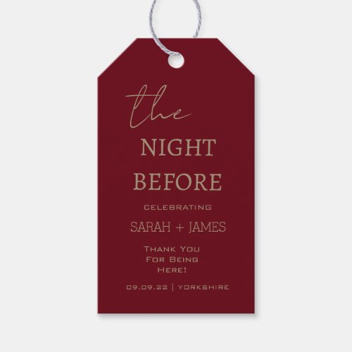 Chic Burgundy the Night Before Wedding Thank You  Gift Tags