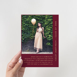 Chic Burgundy Two Photo Graduation Party Invitation