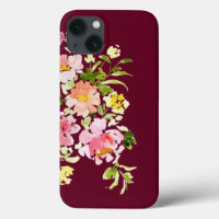 Chic burgundy watercolor floral flowers stylish
