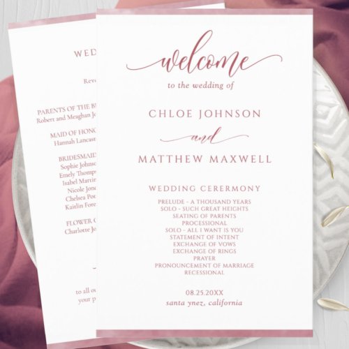 Chic Burgundy Watercolor Frame Wedding Program