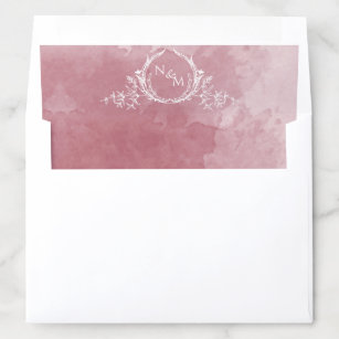 Chic Burgundy Watercolor, White Monogram Wedding Envelope Liner