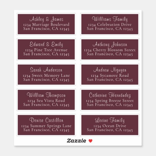 Chic Burgundy Wedding Guest Address Labels