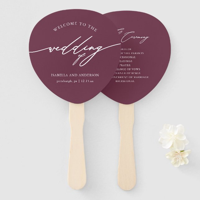 Chic Burgundy Wedding Program Fan (Front and Back)