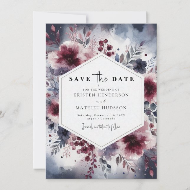 Chic Burgundy Wedding Save The Date (Front)